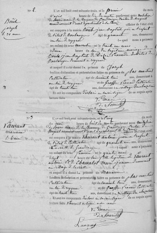 Naissances, mariages, décès (1863-1872)