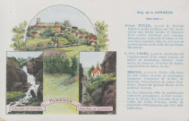 Corrèze : "Dép. de la Corrèze". Carte illustrée de vues de Turenne, des cascades de Gimel et de la chapelle de Servières-le-Château. Au verso : "La France qu'il faut connaître". Edition spéciale des pastilles Valda. Les pastilles Valda préviennent et combattent efficacement toutes les maladies des voies respiratoires. Les exiger en boîtes portant le nom Valda.