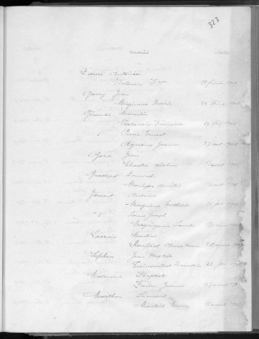 Tables décennales des mariages (1903-1912)