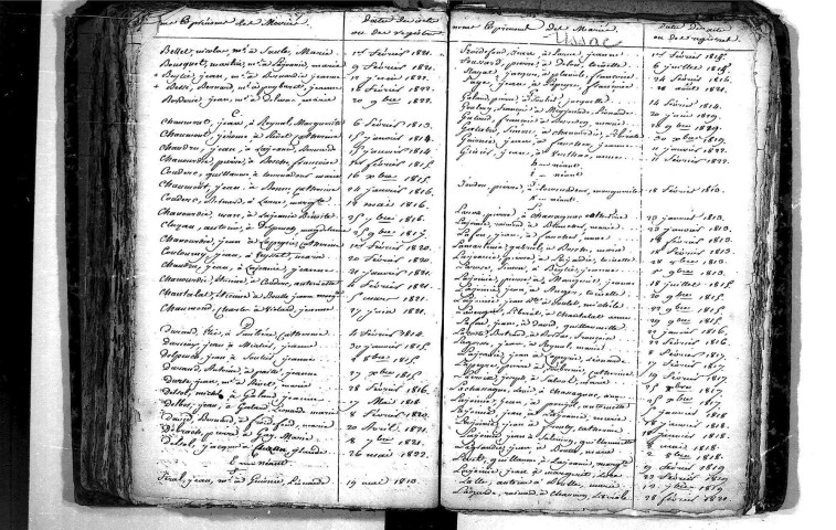 Tables décennales des mariages (1813-1822)