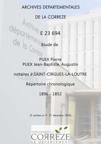 Répertoire chronologique : 5 ventôse an V-31 décembre 1852