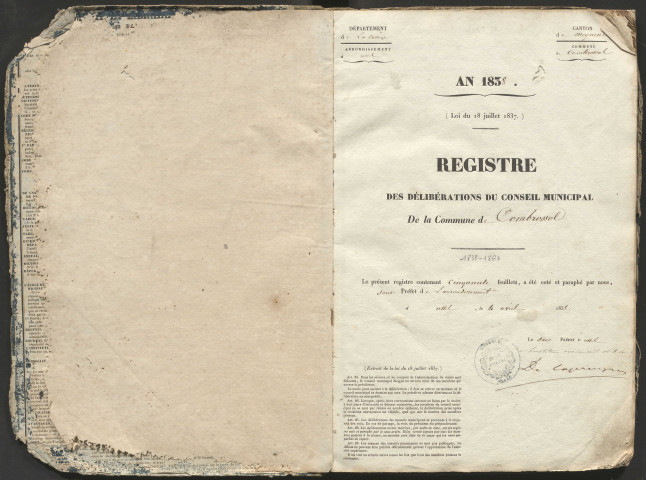 Délibérations du conseil municipal. 13 mai 1838-12 mai 1867