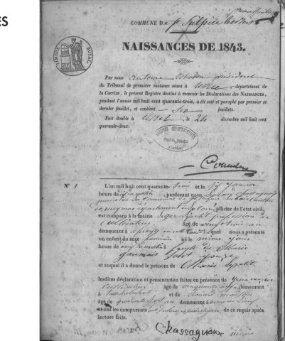 Naissances, mariages, décès (1843-1852)