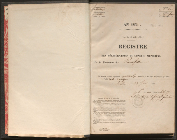 Délibérations du conseil municipal. 15 août 1853-8 novembre 1863