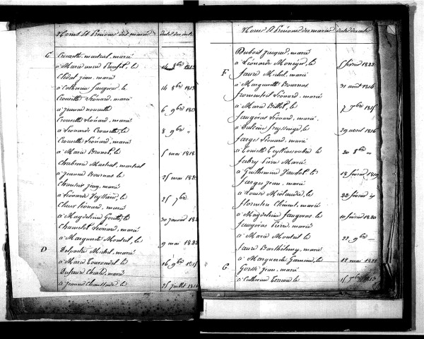 Tables décennales des mariages (1813-1822)