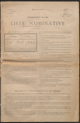 Population : listes nominatives. 1886-1962