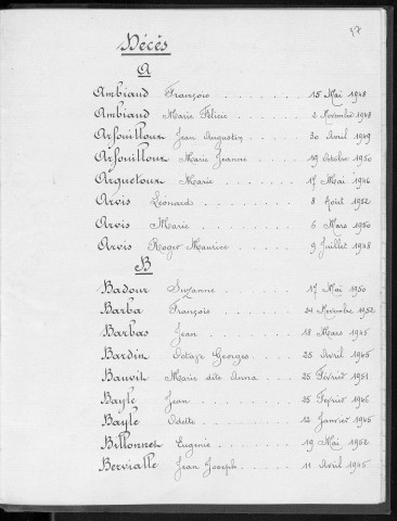 Tables décennales des décès (1943-1952)