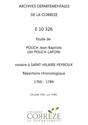 Répertoire chronologique : 10 juillet 1760-juin 1789