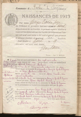 Naissances, mariages, décès (1913-1922).