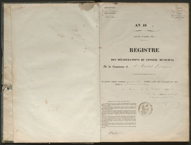 Délibérations du conseil municipal. 12 février 1860-18 mai 1873
