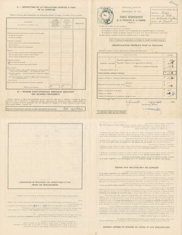 Population : feuille récapitulative de la population de la commune (1954, 1975), listes nominatives (1962-1968), inventaire communal (1979, 1988).