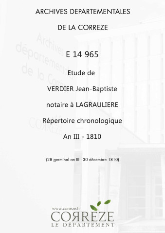 Répertoire chronologique : 28 germinal an III-30 décembre 1810