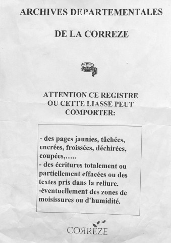 Naissances, mariages, décès (1833-1842)