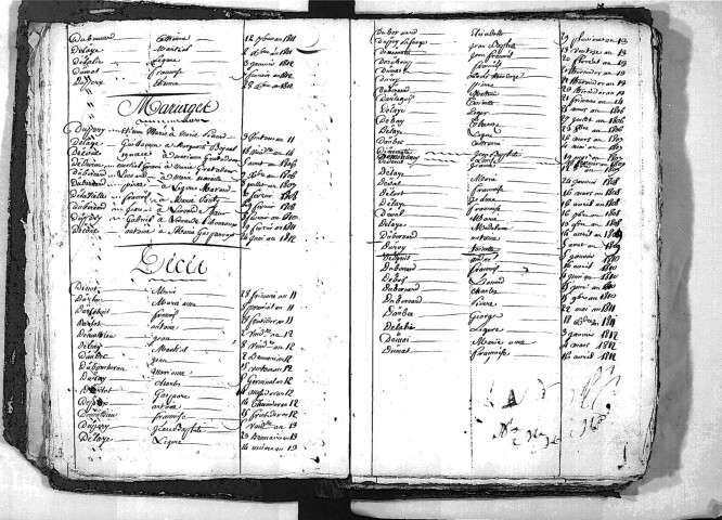 Tables décennales des naissances, mariages, décès (lettre D) (1803-1812)