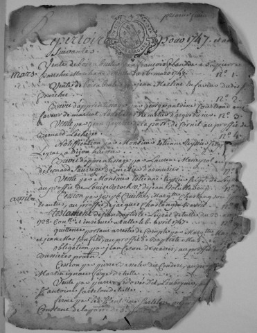 Répertoire chronologique : 16 mars 1747-4 novembre 1789