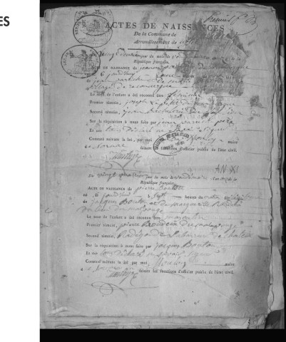 Naissances, mariages, décès (1803-1812)
