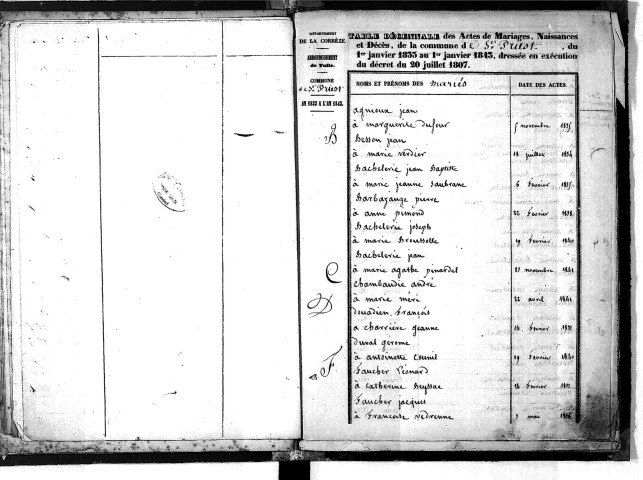 Tables décennales des mariages (1833-1842)