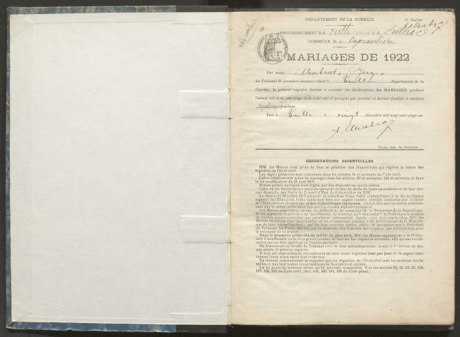 Mariages (1922-1932).