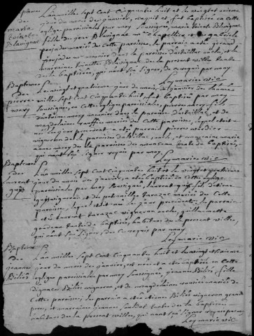 Baptêmes, mariages, sépultures (1758-1762)