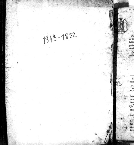 Naissances, mariages, décès (1843-1852)