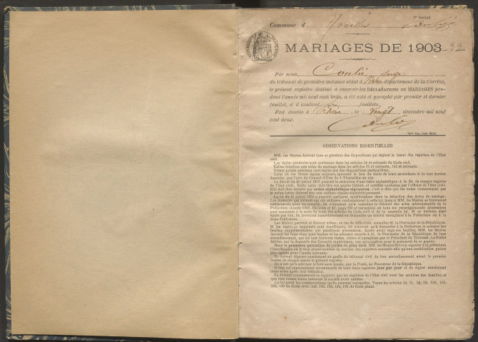Mariages (1903-1932).