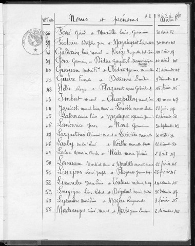 Tables décennales des mariages (1943-1952)