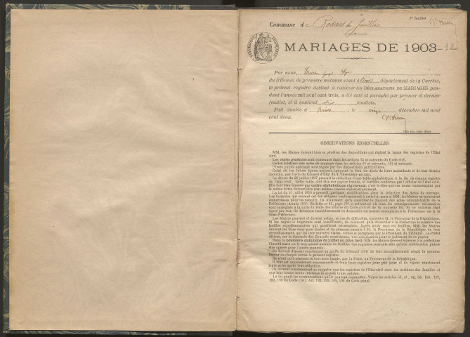 Mariages (1903-1932).