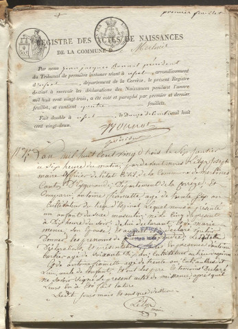 Naissances, mariages, décès (1823-1832)