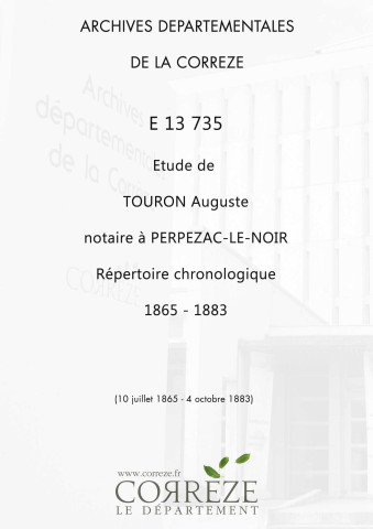 Répertoire chronologique : juillet 1865-octobre 1883