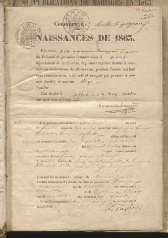 Naissances, mariages, décès (1863-1872)