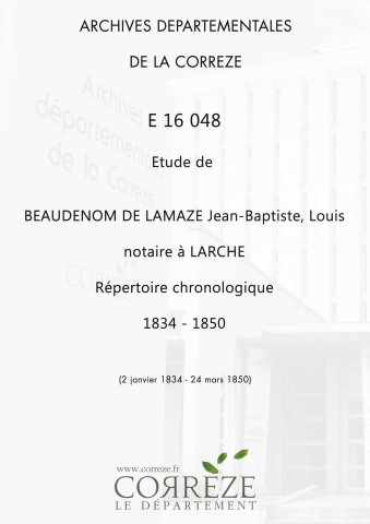 Répertoire chronologique : 2 janvier 1834-24 mars 1850
