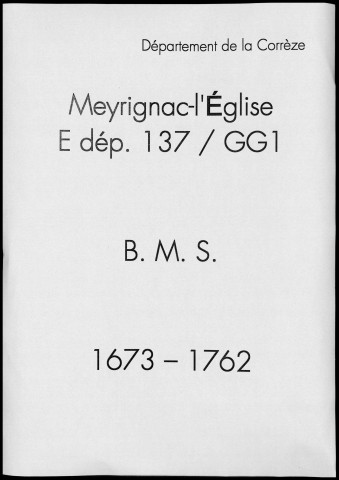 Baptêmes, mariages, sépultures (1673-1762)