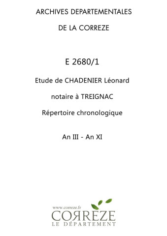 Répertoire chronologique : an III-1810
