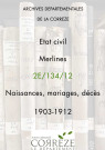 Naissances, mariages, décès (1903-1912).