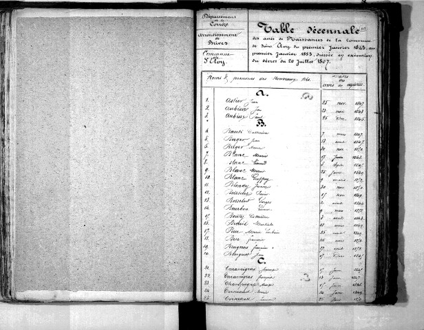 Tables décennales des naissances (1843-1852)