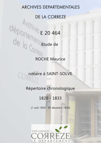 Répertoire chronologique : 1 août 1820-29 décembre 1833