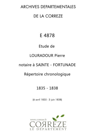 Répertoire chronologique : 6 avril 1835-3 juin 1838