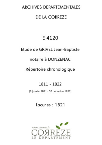 Répertoire chronologique : 8 janvier 1811-30 décembre 1822