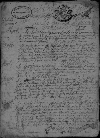 Baptêmes, mariages, sépultures (1688-1732)