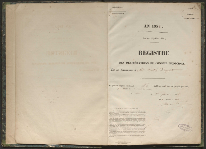 Délibérations du conseil municipal. 16 mai 1858-22 janvier 1878