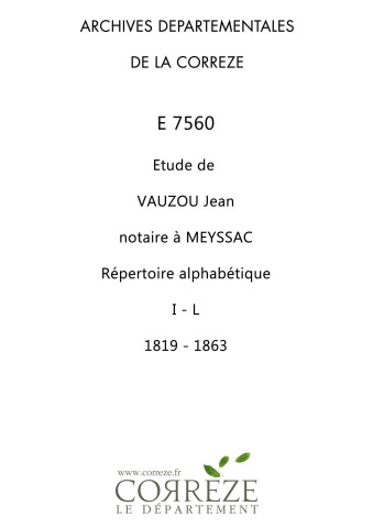 Répertoire chronologique (1819-1863) et alphabétique : I-L
