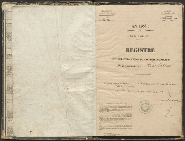 Délibérations du conseil municipal. 27 janvier 1839-05 octobre 1876