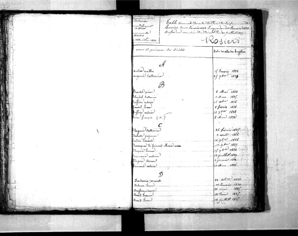 Tables décennales des mariages (1823-1832)