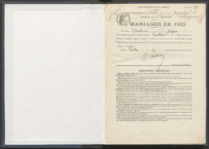 Mariages (1922-1932).