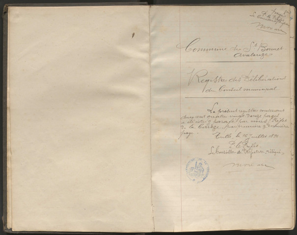 Délibérations du conseil municipal. 16 août 1896-1er mars 1914