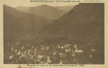Soursac : "Spontour (Corrèze) - Vue d'ensemble côté Sud - En amont du pays est en construction le barrage de l'Aigle".