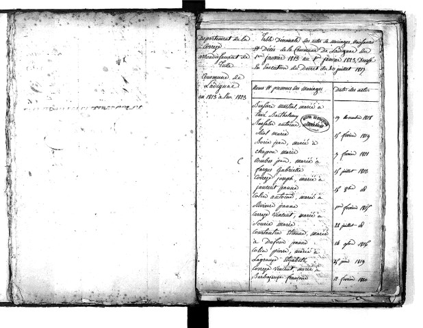 Tables décennales des mariages (1813-1822)