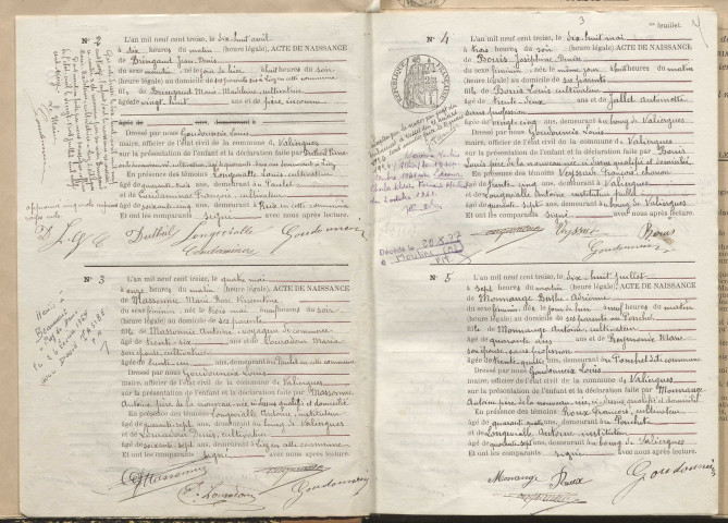 Naissances, mariages, décès (1913-1922).