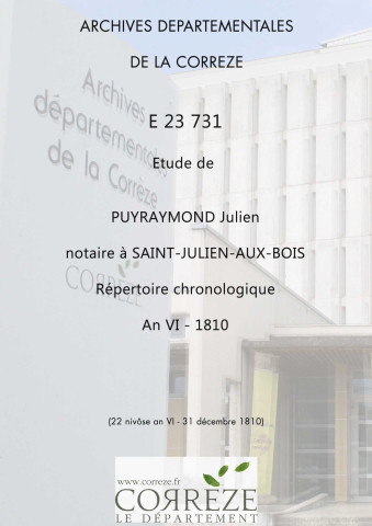 Répertoire chronologique : 22 nivôse an VI-31 décembre 1810