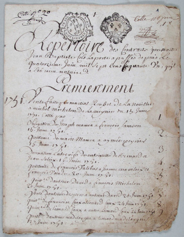 Répertoire chronologique : 17 juin 1751-décembre 1779